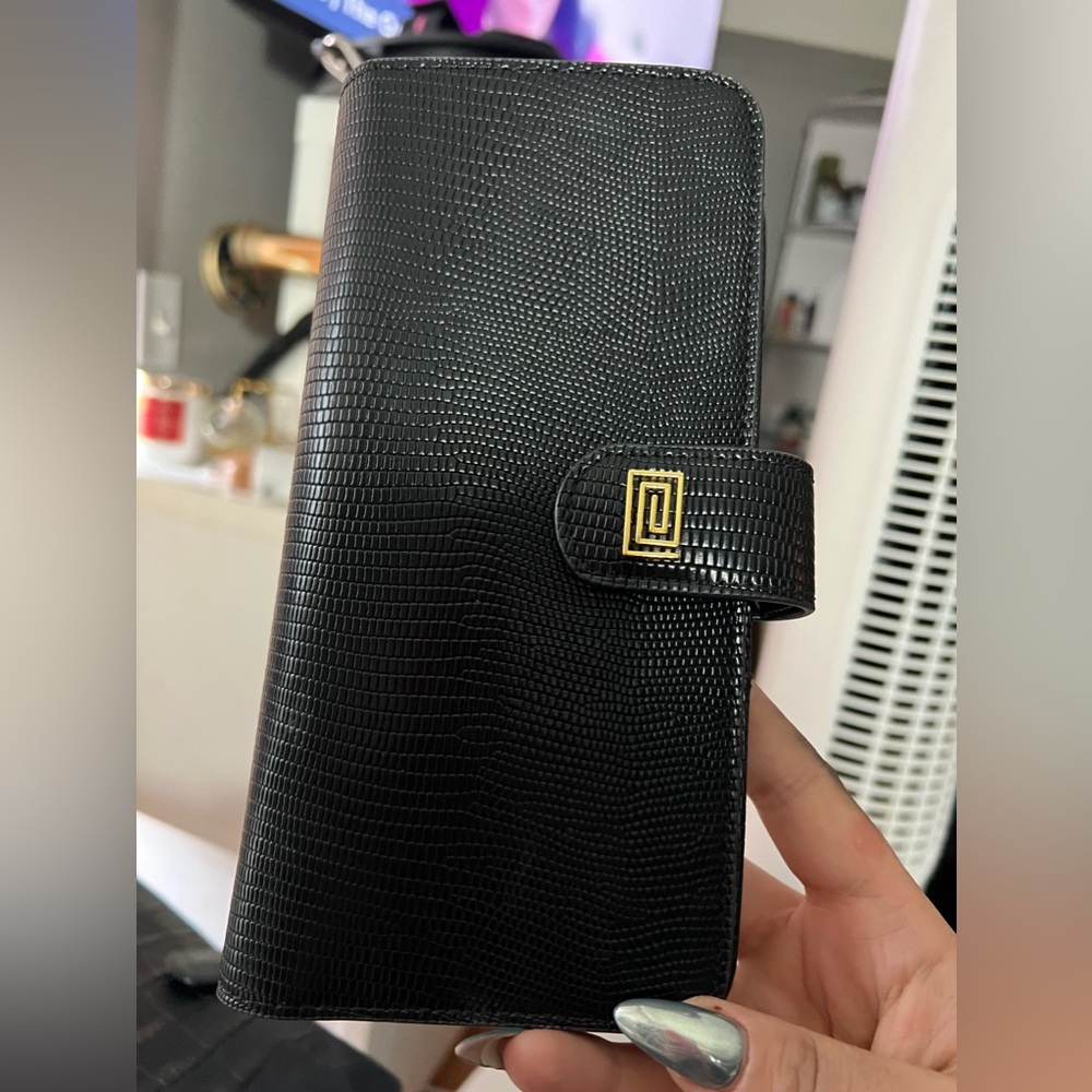 NOTIQ Black Lizard Ringless Disc Style Slim Compact Cash Wallet Planner Cover